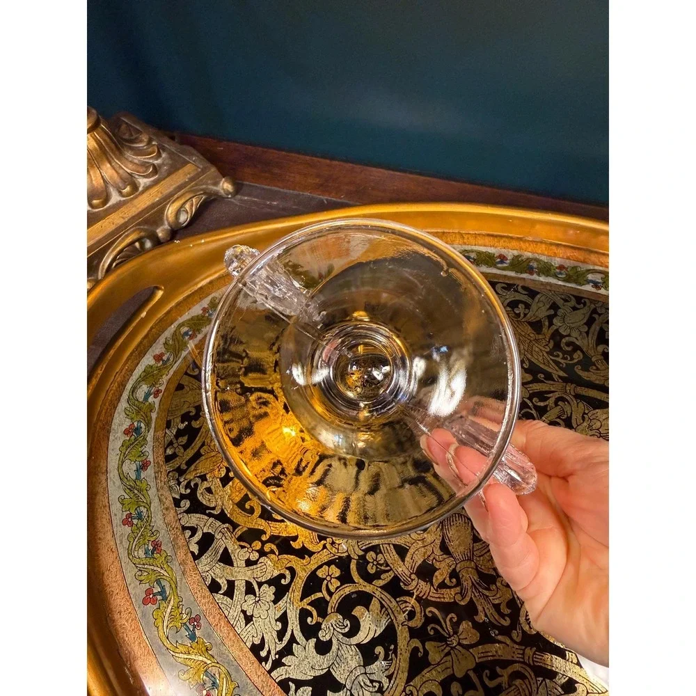 Vintage Glass Pedestal cup with Figural Fish Handles‎